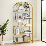 5 Tier Glass Display Shelf with Steel Frame and Arch Design Bookcase by Vasagle