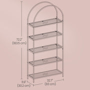 5 Tier Glass Display Shelf with Steel Frame and Arch Design Bookcase by Vasagle