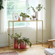 Glass Hallway Console Table with Tempered Glass Top and Gold Metal Frame for Hallway by Vasagle, 100x20x80cm