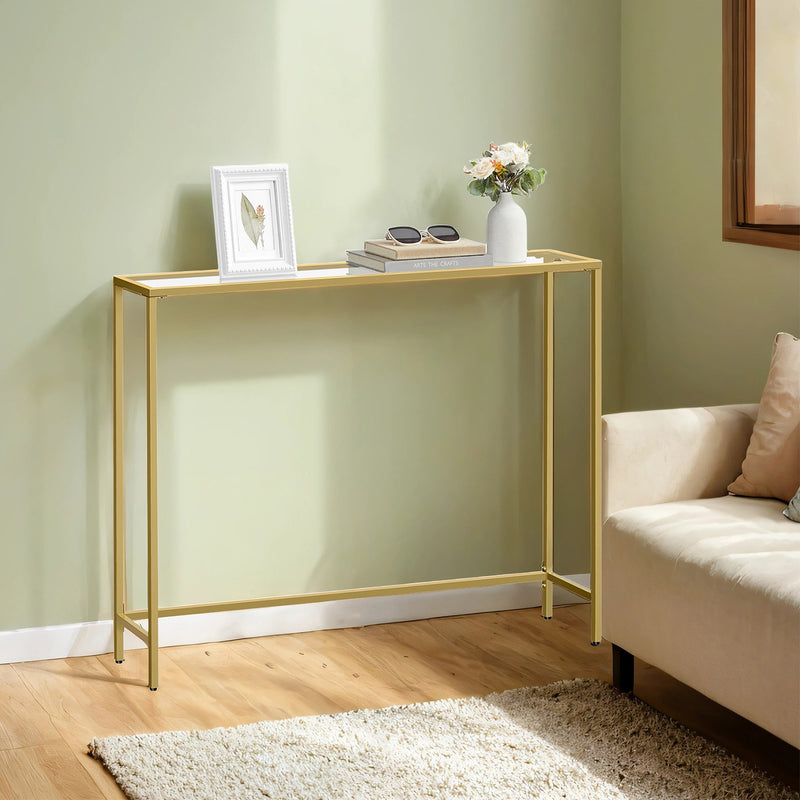 Glass Hallway Console Table with Tempered Glass Top and Gold Metal Frame for Hallway by Vasagle, 100x20x80cm