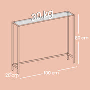 Glass Hallway Console Table with Tempered Glass Top and Gold Metal Frame for Hallway by Vasagle, 100x20x80cm