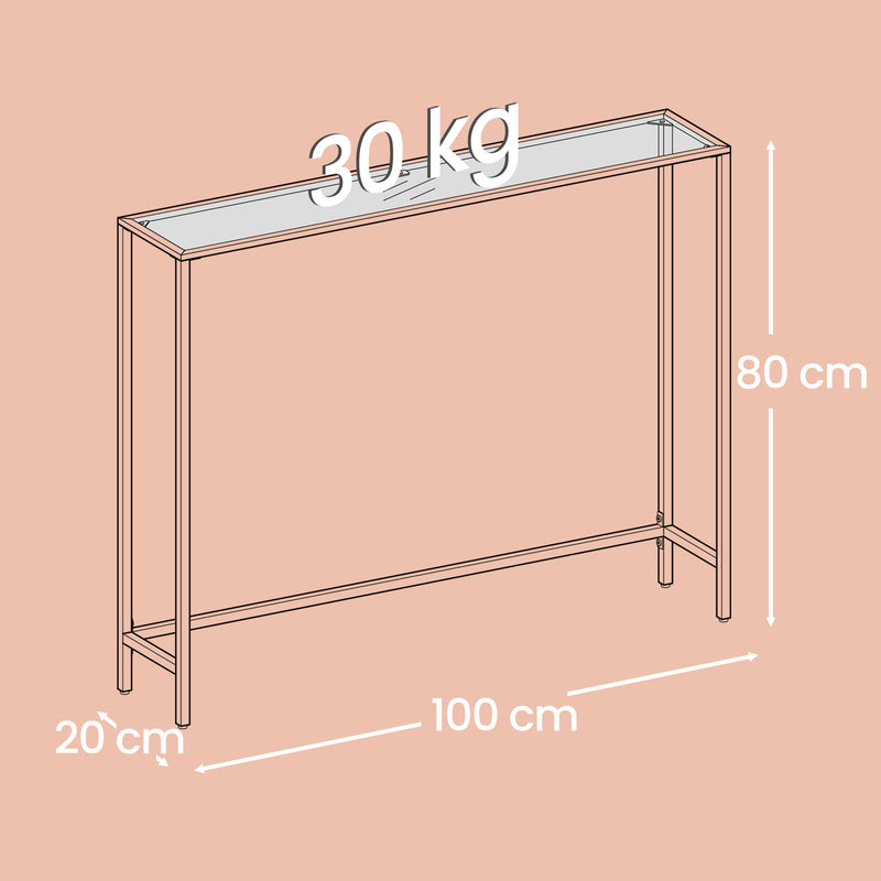 Glass Hallway Console Table with Tempered Glass Top and Gold Metal Frame for Hallway by Vasagle, 100x20x80cm