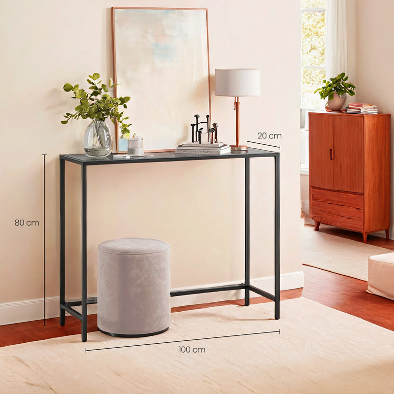 Modern Console Side Table with Tempered Glass Top for Hallway or Living Room by Vasagle