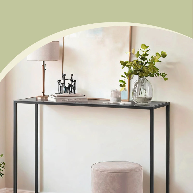 Modern Console Side Table with Tempered Glass Top for Hallway or Living Room by Vasagle
