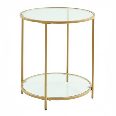 Vasagle Round Glass Side Table with Sturdy Gold Metal Frame for Living Room or Bedroom VASAGLE