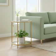 Vasagle Round Glass Side Table with Sturdy Gold Metal Frame for Living Room or Bedroom VASAGLE