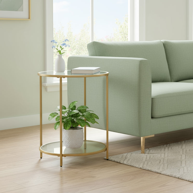 Vasagle Round Glass Side Table with Sturdy Gold Metal Frame for Living Room or Bedroom VASAGLE