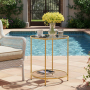 Vasagle Round Glass Side Table with Sturdy Gold Metal Frame for Living Room or Bedroom VASAGLE