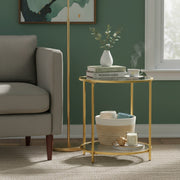 Vasagle Round Glass Side Table with Sturdy Gold Metal Frame for Living Room or Bedroom VASAGLE