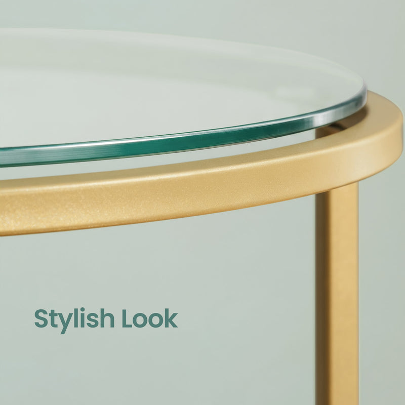 Vasagle Round Glass Side Table with Sturdy Gold Metal Frame for Living Room or Bedroom VASAGLE