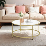 Gold Round Glass Coffee Table with Metal Frame for Modern Living Room by Vasagle