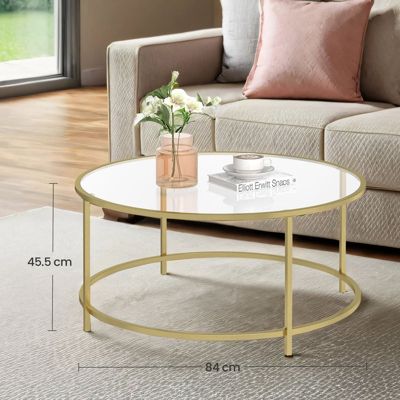 Gold Round Glass Coffee Table with Metal Frame for Modern Living Room by Vasagle