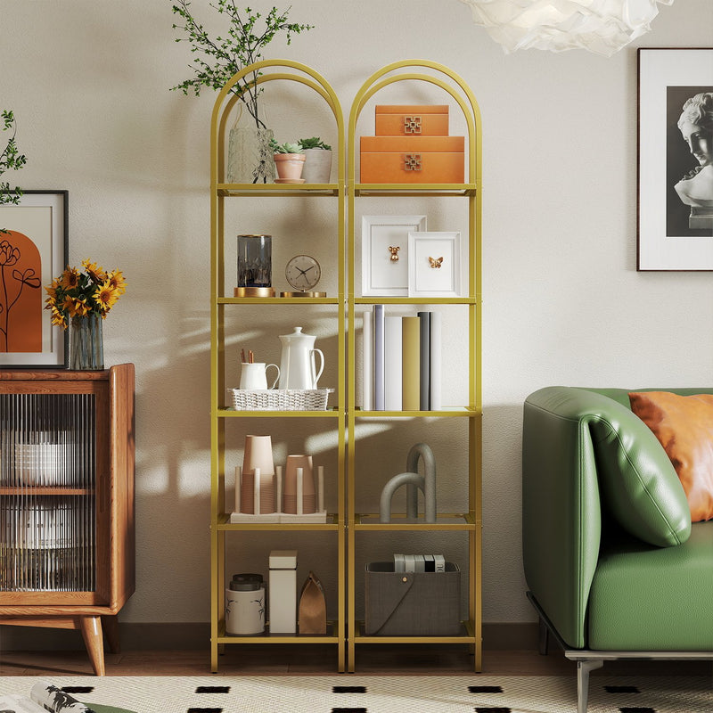 5 Tier Glass Display Shelf with Steel Frame and Arch Design for Living Room by Vasagle