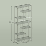 Tall Bookcase Display Shelf With Gold Frame and 6 Glass Shelves for Living Room or Office Storage by Vasagle, 