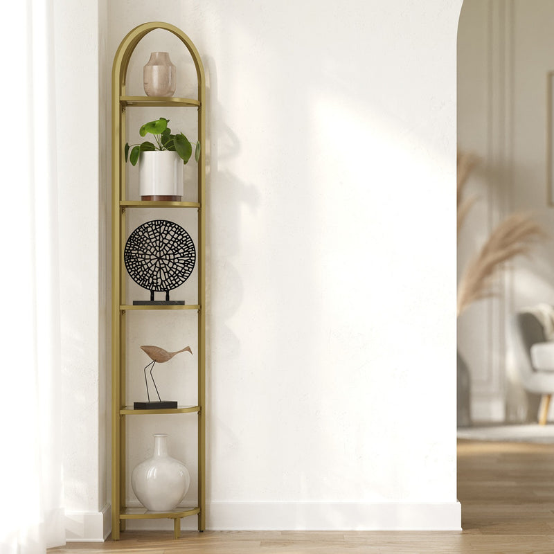 Corner Shelf Unit With Gold Frame and 5 Glass Shelves - Space Saving For Living Room Storage by Vasagle