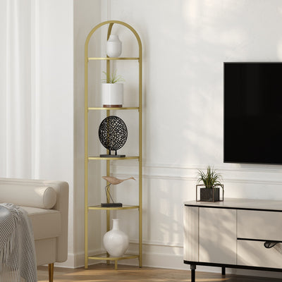 Corner Shelf Unit With Gold Frame and 5 Glass Shelves - Space Saving For Living Room Storage by Vasagle