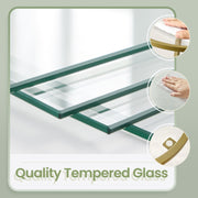 Corner Shelf Unit With Gold Frame and 5 Glass Shelves - Space Saving For Living Room Storage by Vasagle