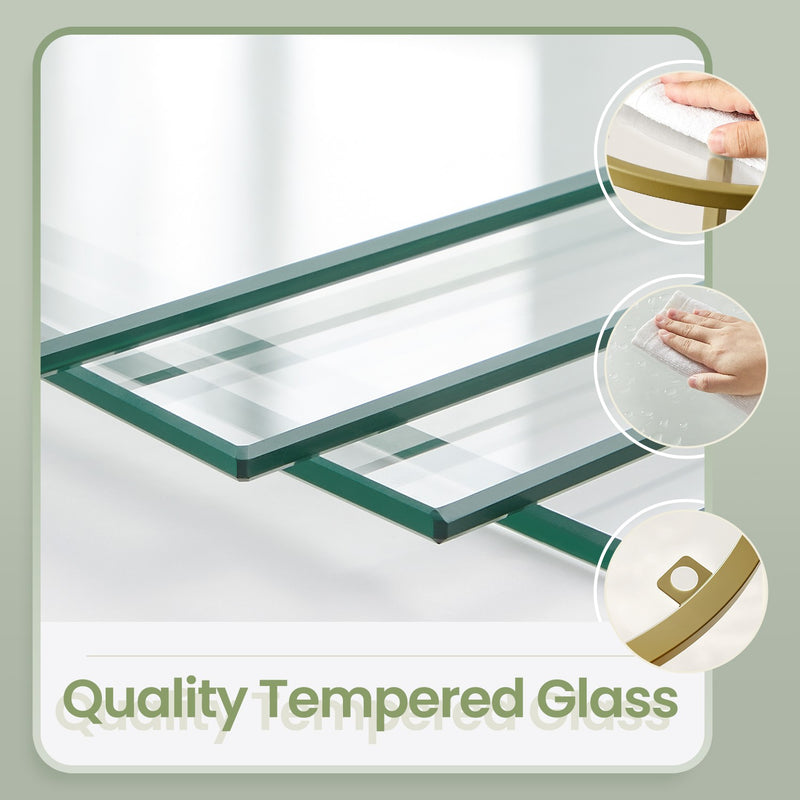 Corner Shelf Unit With Gold Frame and 5 Glass Shelves - Space Saving For Living Room Storage by Vasagle