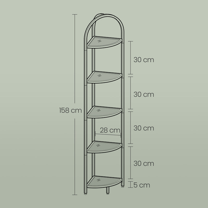 Corner Shelf Unit With Gold Frame and 5 Glass Shelves - Space Saving For Living Room Storage by Vasagle