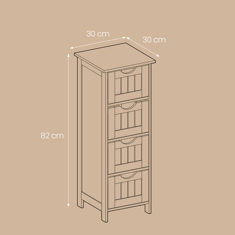Freestanding Bathroom Storage Cabinet with 4 Drawers Small Space Unit 82cm Tall by Vasagle