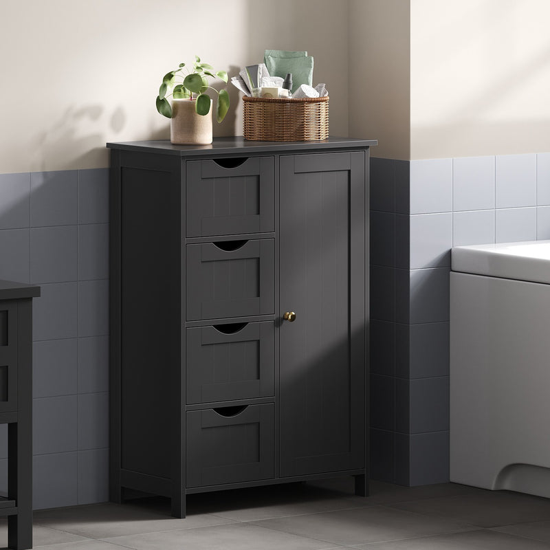 Black Free Standing Bathroom Storage Cabinet with 4 Drawers and Door Floor Unit by Vasagle, 30x55x82cm