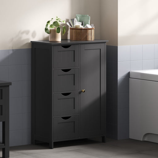 Black Free Standing Bathroom Storage Cabinet with 4 Drawers and Door Floor Unit by Vasagle, 30x55x82cm