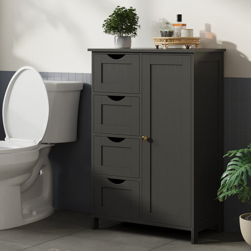 Black Free Standing Bathroom Storage Cabinet with 4 Drawers and Door Floor Unit by Vasagle, 30x55x82cm