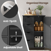 Black Free Standing Bathroom Storage Cabinet with 4 Drawers and Door Floor Unit by Vasagle, 30x55x82cm