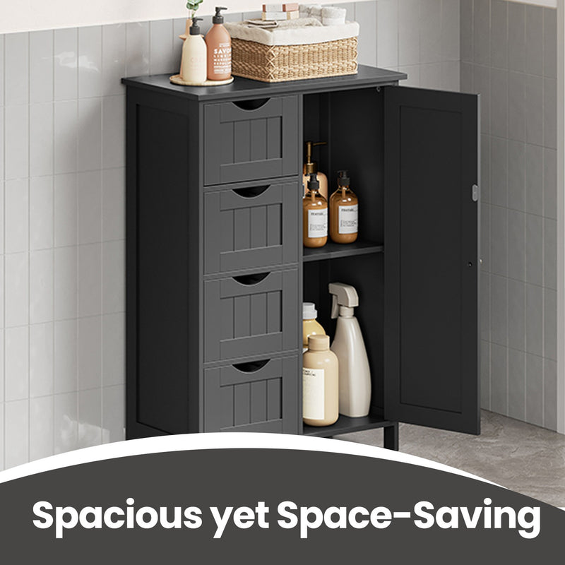 Black Free Standing Bathroom Storage Cabinet with 4 Drawers and Door Floor Unit by Vasagle, 30x55x82cm
