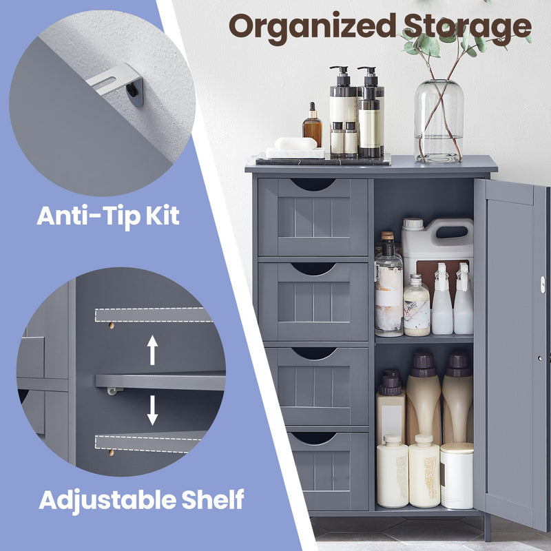 Freestanding Bathroom Storage Cabinet with 4 Drawers and Door Grey Wood Unit by Vasagle,  28.5x55x82cm