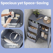Freestanding Bathroom Storage Cabinet with 4 Drawers and Door Grey Wood Unit by Vasagle,  28.5x55x82cm