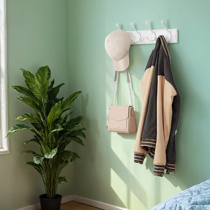 Wall Mounted Coat Rack with 4 Sturdy Metal Tri Hooks for Hallway or Entryway by Songmics