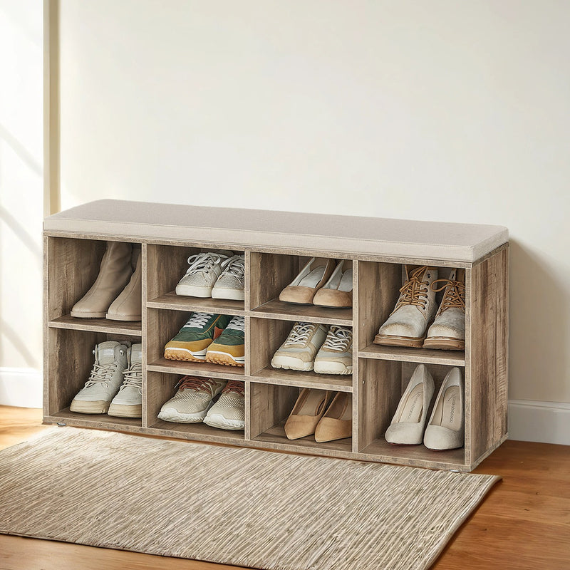 Shoe Storage Bench with Cushion and Adjustable Shelves 10 Compartments by Vasagle