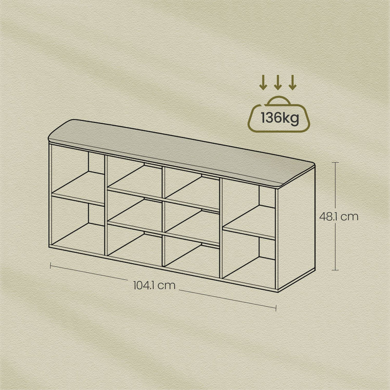 Shoe Storage Bench with Cushion and Adjustable Shelves 10 Compartments by Vasagle