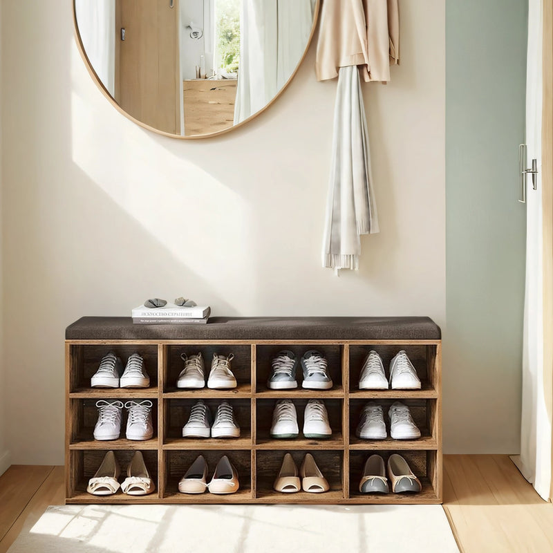 Shoe Storage Bench with Padded Seat and 12 Cubby Compartments for Entryway by Vasagle