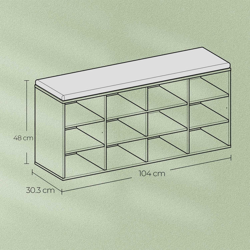 Shoe Storage Bench with Padded Seat and 12 Cubby Compartments for Entryway by Vasagle