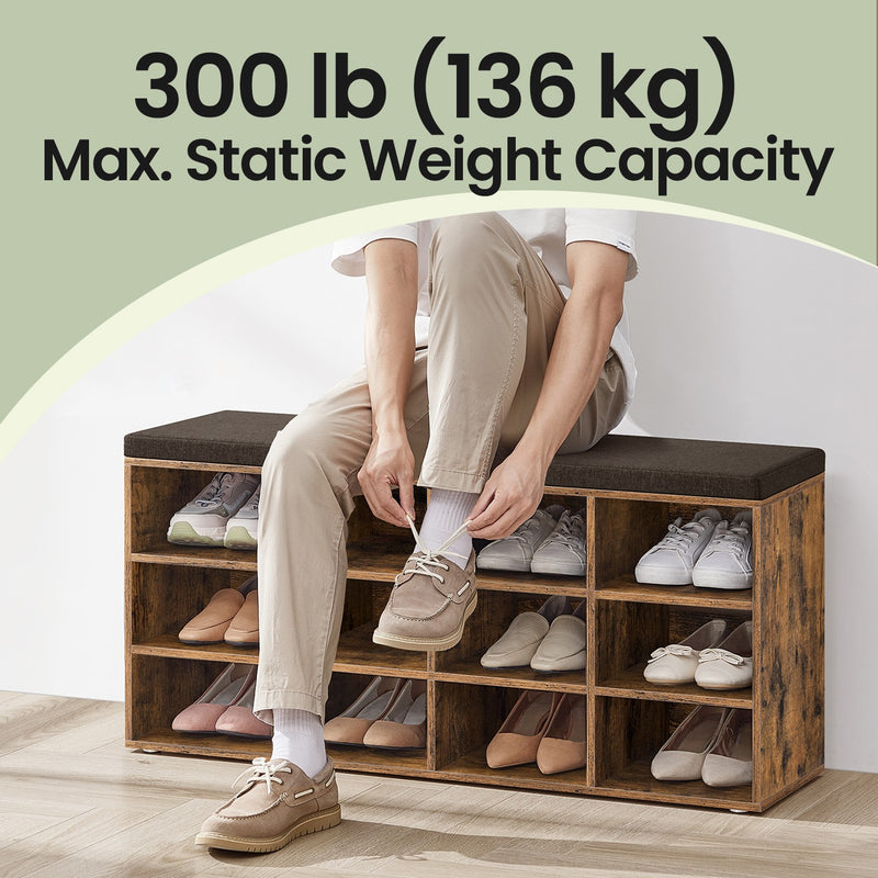 Shoe Storage Bench with Padded Seat and 12 Cubby Compartments for Entryway by Vasagle