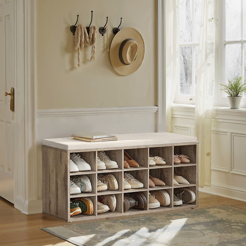 Shoe Storage Bench with Cushioned Seat and 15 Compartments for Hallway or Bedroom by Vasagle