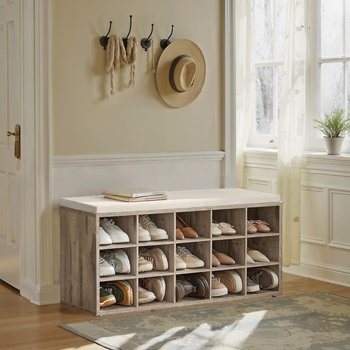 Shoe Storage Bench with Cushioned Seat and 15 Compartments for Hallway or Bedroom by Vasagle