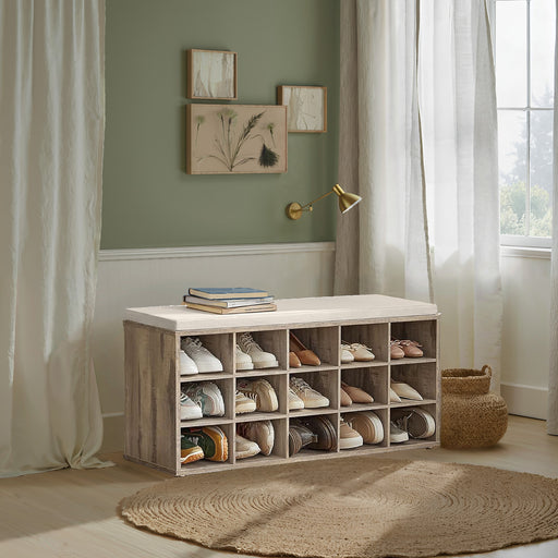 Shoe Storage Bench with Cushioned Seat and 15 Compartments for Hallway or Bedroom by Vasagle