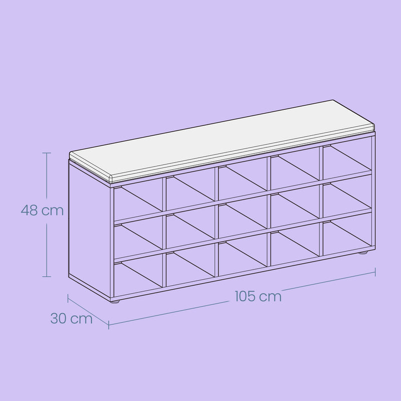 Shoe Storage Bench with Cushioned Seat and 15 Compartments for Hallway or Bedroom by Vasagle