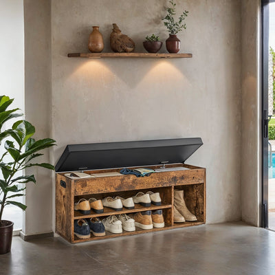 Storage Bench with Cushion and 3 Compartments for Hallway or Entryway Seating by Vasagle