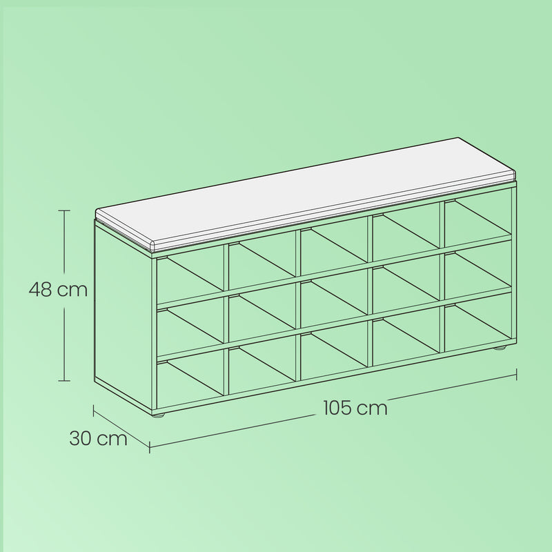 Shoe Storage Bench with Cushioned Seat and 15 Compartments for Entryway by Vasagle