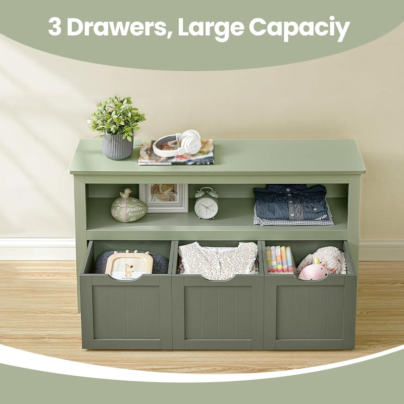 Kids Toy Storage Cabinet with Wheels and 3 Spacious Drawers for Bedroom by Vasagle