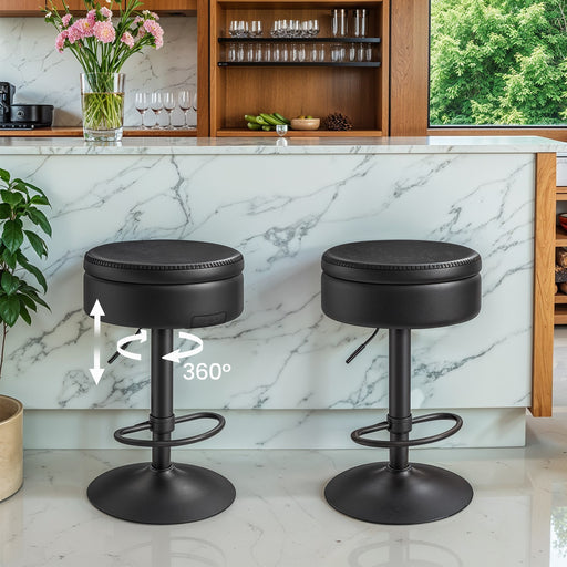 Adjustable Swivel Bar Stool with Storage and Stitched Synthetic Leather Seat by Vasagle