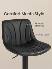 Vasagle Set of 2 Adjustable Swivel Bar Stools with Backrests and Footrest Black PU Leather VASAGLE