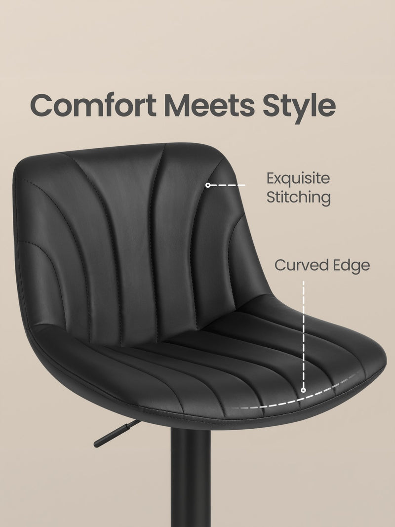 Vasagle Set of 2 Adjustable Swivel Bar Stools with Backrests and Footrest Black PU Leather VASAGLE