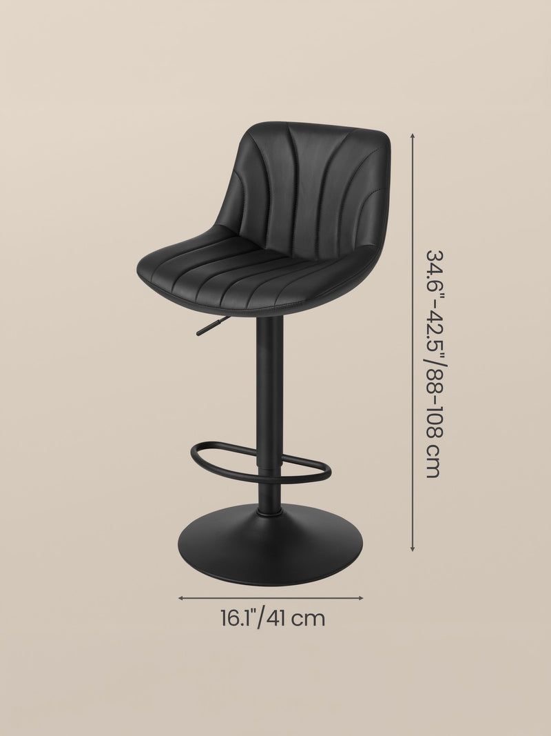 Vasagle Set of 2 Adjustable Swivel Bar Stools with Backrests and Footrest Black PU Leather VASAGLE