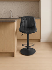 Vasagle Set of 2 Adjustable Swivel Bar Stools with Backrests and Footrest Black PU Leather VASAGLE
