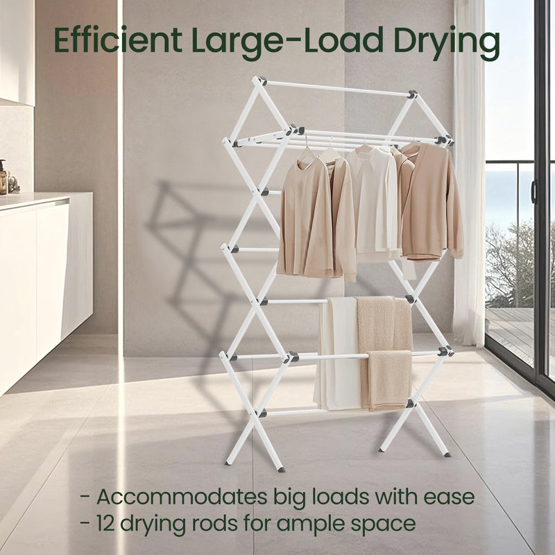 Foldable Steel Clothes Drying Rack with Adjustable Wings for Indoor Laundry by Songmics